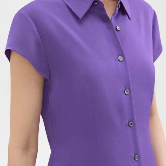 Theory Silk Cap Sleeve Shirt in silk georgette bright peony, Size L, MSRP: 275$ - Picture 1 of 4